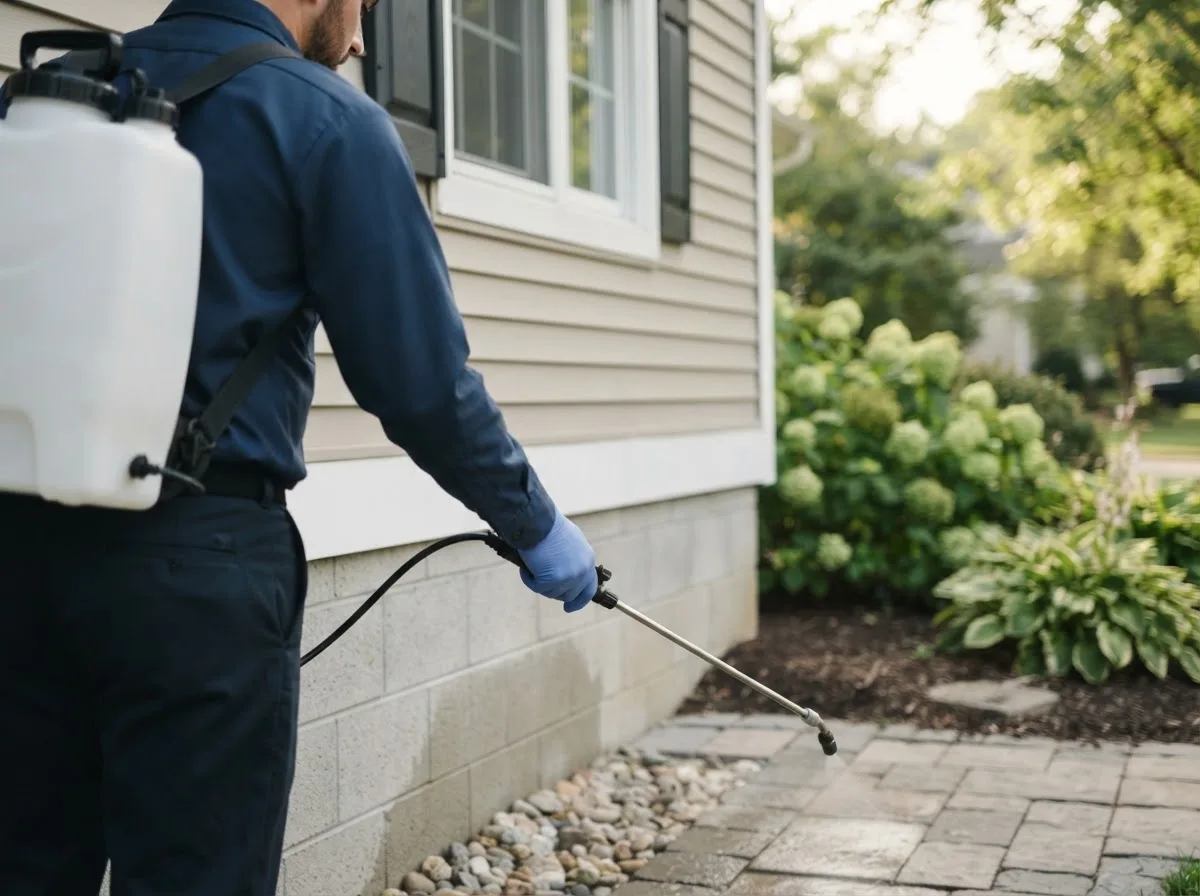 Pest control technician inspecting a home in Hill, NH